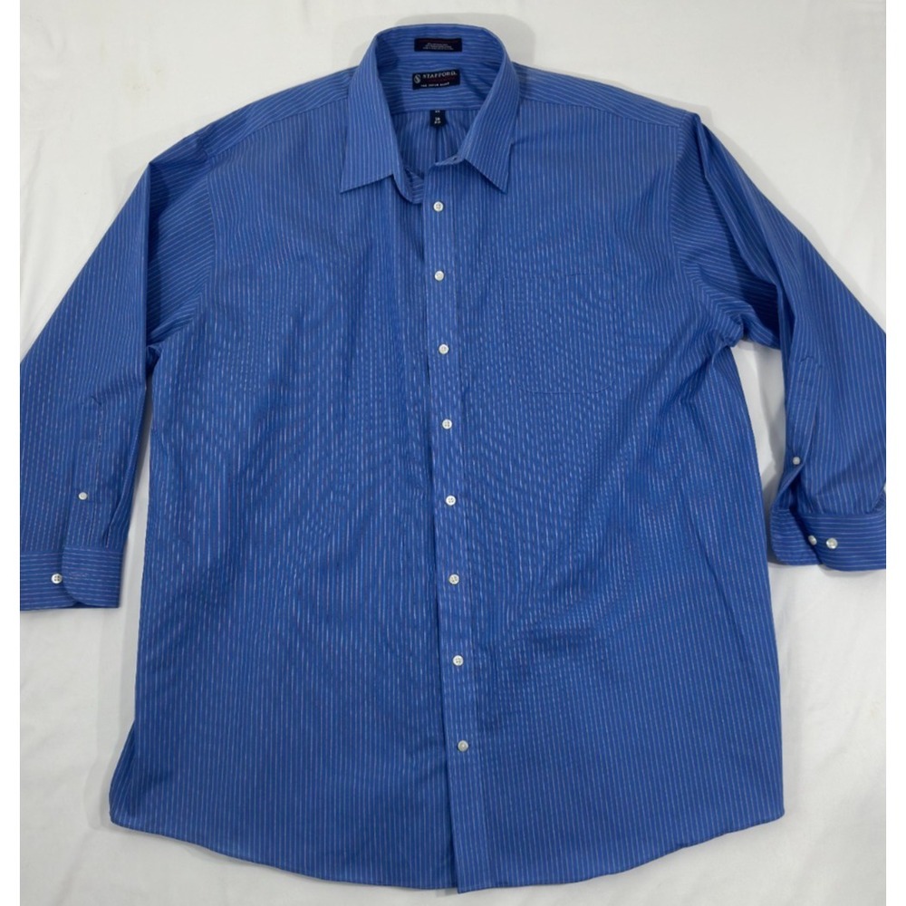 Stafford Performance Dress Shirt Blue Pin stripe Mens Big Size 19 34-35